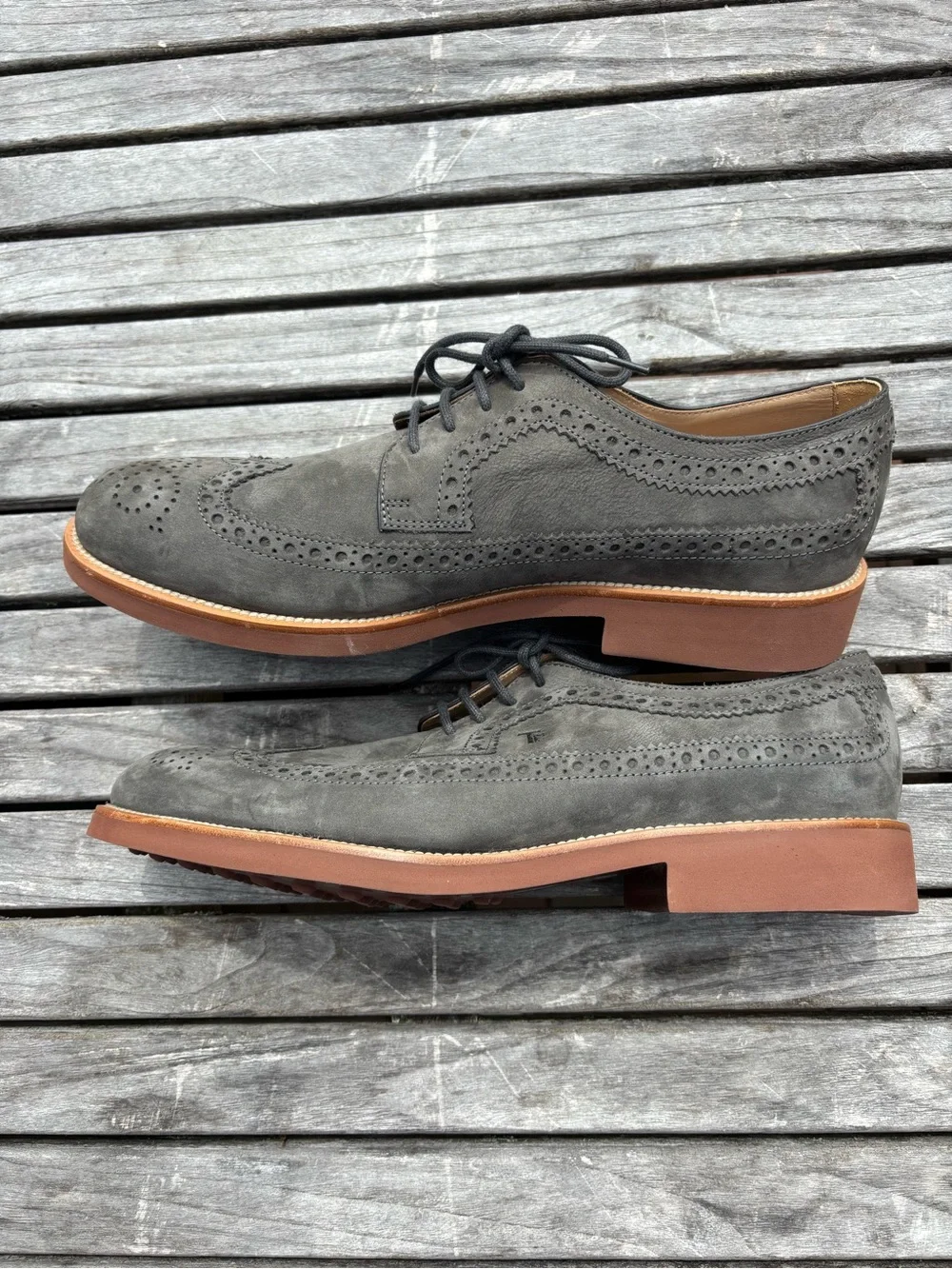 Tod’s Derby Bucature Wing Tip Lace Up Suede Oxfords Sage Green Size 11